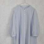 作品new フリル襟のブラウス・アイスブルー（七分袖）【予約販売8月下旬】