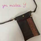 作品ショルダーバッグ　スマホショルダー　合皮　ブラウン　刺繍