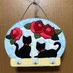 作品きめこみオーナメント•猫とバラ (キーフック付き)