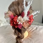 作品結婚式 成人式 卒業式 ドライフラワー髪飾り ヘッドパーツ 振袖ヘア 袴ヘア ヘアアクセ 白 赤 金 ウェディング