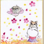 作品仏像　お地蔵さん と犬と桜　イラスト