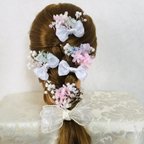 作品リボン、グラデーション紫陽花、カスミソウの髪飾り♡ラプンツェル