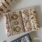 作品new✨インド刺繍リボン華やかポーチ ivory brown✨用途いろいろ！