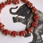 作品【4コセット】JIRI＊IVANA#czech beads#チェコビーズ　elephant 🐘14✖️10㍉　Bordeaux carmine red/bronze