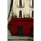 作品風景画 パリ 油絵「街角の赤いワインバー」