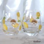 作品ハリネズミが可愛いペアビアグラス　レモン畑をお散歩するハリネズミ　爽やかなグラスセット