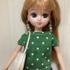 作品リカちゃん服　ブラウスとスカート、バッグ、ピアスのセット