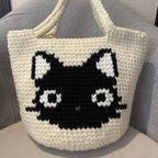 作品ニットバッグ　黒猫