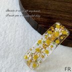 作品【FR】バレッタ ミモザ ユーフォルビア 6cm ／ レジンヘアクリップ ヘアピン 押し花 ドライフラワー