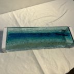 作品現品販売　ブルーウォーター　ホヌの泳ぐ海　ガラス　モニタースタンド キーボードラック    