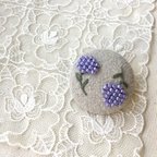 作品ビーズ刺繍の紫陽花ブローチ パープル
