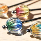 作品硝子簪　氷菓（濃）Hairstick Glassbeads Kanzashi