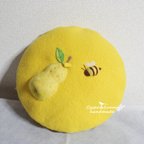 作品【受注製作】梨とミツバチ　立体の羊毛フェルトベレー帽