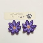 作品つまみ細工　紫花　イヤリング　ピアス