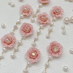 作品[つまみ細工]透花の八重桜 淡水パールピアス