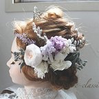 作品結婚式　花の髪飾り　ピンクの薔薇のヘッドドレス♯01５　プリザーブドフラワー　結婚式 成人式　前撮り 