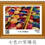 作品【アニメーション付き絵画】　七色の紫陽花　色鉛筆、パステル画　額縁外寸450ミリ×330ミリ　作者　京藤夏樹作