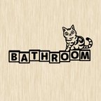 作品猫好きな方にお勧め！　BATHROOMサイン バスルーム表示ステッカー　アメリカンショートヘアー　アメショ　選べるカラー/再剥離/強粘着　