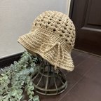 作品☆手編み サマーヤーン 透かし編み バケットハット☆ベージュ