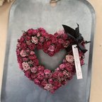作品rose wreath  " HEART " バラのリース ピンク 赤 バラ ローズ ギフト バレンタイン ハート