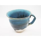 作品Dropping blue＋gleen mug 　流れる青緑のマグ
