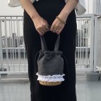 作品ヴィンテージリボン かごバッグ Type custom Drawstring Basket BK Denim × 1950’s Vintage ribbon