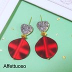 作品*heart*花柄×ダークレッド ピアス/イヤリング