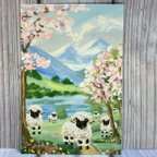 作品羊のポストカード　桜と羊　同柄ポストカード３枚セット