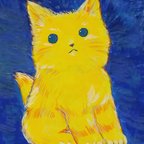 作品瑠璃色　黄色　猫の絵