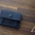 作品三つ折り財布 コンパクトウォレット イタリアンレザー 革 ブラック 黒