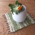 作品kazenoneko【風の猫】のアジアの布 裂織りコースター green