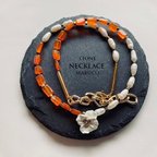 作品NC400-593カーネリアンAPRICOT+White FLOWER+Pearl*天然石ネックレス   *送料無料*