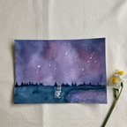 作品【原画】星空うさぎ　A5水彩画