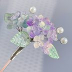 作品二輪紫陽花のかんざし　UV変色パステル系