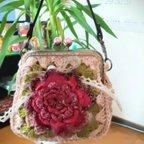 作品薔薇のがま口ポーチ(ピンク)・小さいバッグ・かぎ針編み