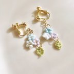 作品【 受注生産 】春色の耳飾り ❁⃘ 3種類  ( 刺繍編みのお花のクロッシェ ピアス イヤリング )