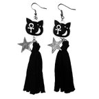 作品CAT MOON STAR Tassel Pierce Earring ( 黒猫 月 星 スター タッセル ピアス イヤリング ) オカルト ゴシック 病みかわいい