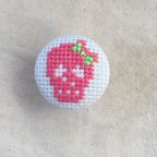 作品★ドクロ★刺繍★ピンバッチ★ドクロピンク★