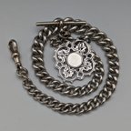 作品1900年頃 英国アンティーク 純銀製アルバートチェーン62g メダルフォブ
