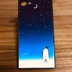 作品スクエア型ガラススマホケース PENGUIN Moon