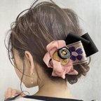 作品アンティークボタンのリボンヘアクリップ　刺繍リボン①