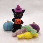 作品羊毛フェルトのハロウィン飾り　黒猫ちゃんセット