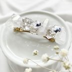 作品【再販】ice crystal バレッタ/金具 6cm/水晶・淡水パール/選べる金具のカラー/4月6月誕生石〈受注制作〉