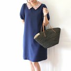 作品【期間限定20％OFF】衿リバティ半袖ワンピース ネイビー affetto ハンドメイド