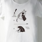 作品猫と熊 白Tシャツ（インク：黒） メンズ レディース 5サイズ