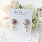 作品【purple】かすみ草×パールチャーム×ビーズ イヤリング/ピアス/ノンホールピアス(429)