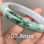 作品BG5-10 美品 花緑 55.8MM 真ん丸 ミャンマー産 天然本翡翠 バングル