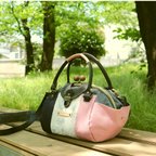 作品"刺繍リネンな涼しげbag”poteri2nd”軽量あめ玉がま口　ネイビー・薄桃