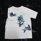 作品手描きTシャツ　レディースM  薔薇