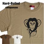 作品Tシャツ サンドカーキ 大きめ チンパンジー 面白い かわいい シンプル イラスト  メンズ レディース ユニセックス ユニーク サブカル かっこいい 動物 古着 風 